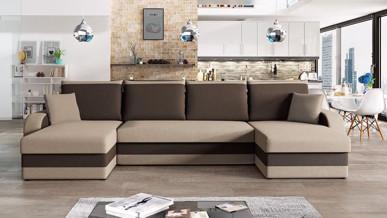 MIRJAN24 Divano angolare Kris U, Elegante divano angolare con box letto e funzione letto, divano letto a U (Alova 07 + Alova 68)