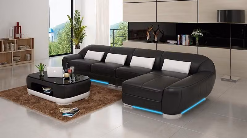 Ledersofa Couch Wohnlandschaft Ecksofa Eck Garnitur Design Modern Sofa G8022C