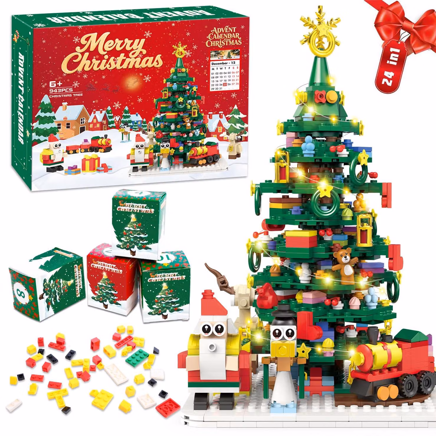 Calendario dell'Avvento 2026: Set di costruzioni a forma di albero di Natale con luci LED