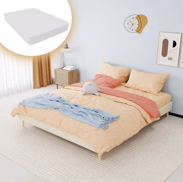 Struttura letto matrimoniale 160x200 cm in tessuto e metallo; beige