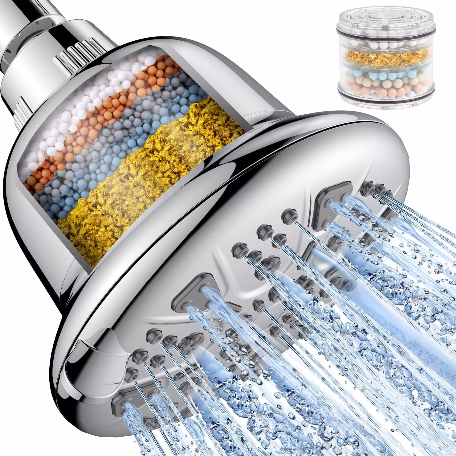Doccia con 7 getti, cromata, con sistema anticalcare, per bagno