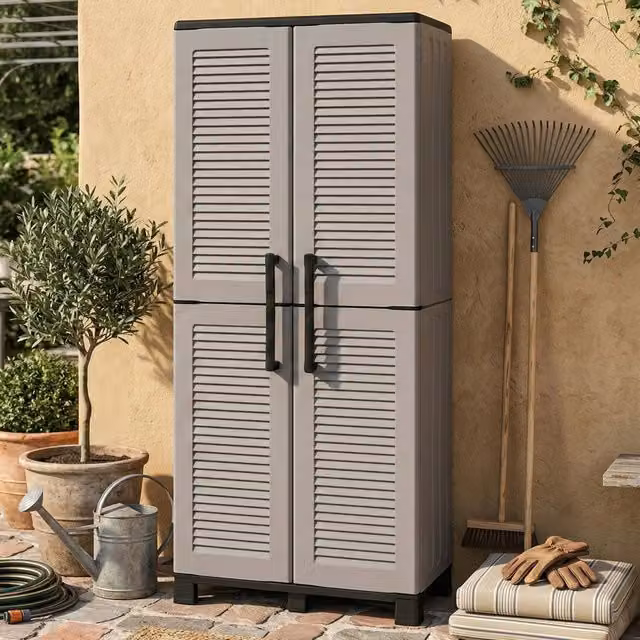 Armadio da esterno DMORA Ash con 3 ripiani, Grigio Chiaro, L: 68 cm, P: 37 cm, H: 169 cm
