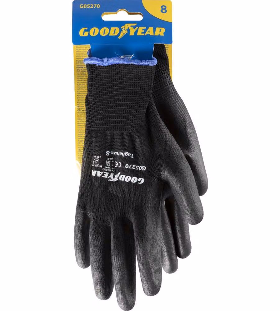 Guanti in poliestere e poliuretano mod.G05270 taglia 8 nero Lavoro
