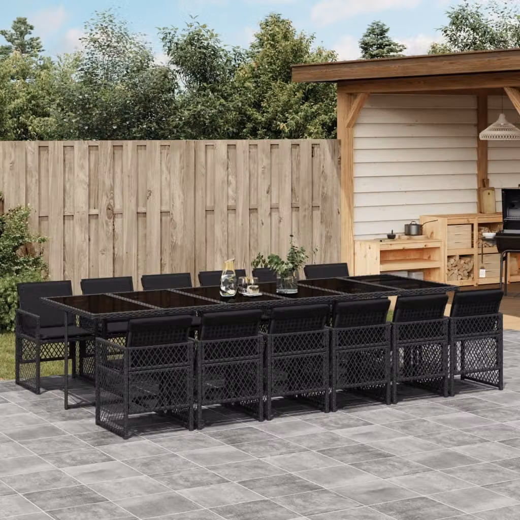 Maison Exclusive - Set da Pranzo da Giardino 13pz con Cuscini Nero in Polyrattan