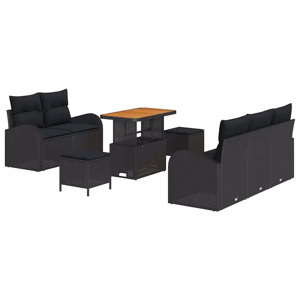 Set Divano da Giardino vidaXL 8 pz in Polyrattan Nero con Cuscini e Tavolino – 2