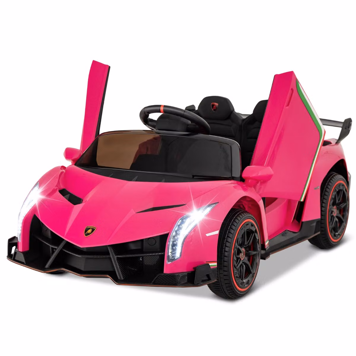 Costway Auto Sportiva Elettrica Lamborghini con Telecomando 2,4G e Luci LED per Bambini, Colore Rosa – 3