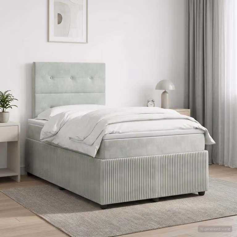 Letto box spring con materasso vidaXL in tessuto grigio e bianco L/P: 120 x 200 cm