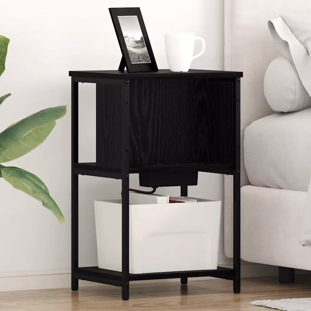 Set di 2 Armadi da Notte vidaXL in Rovere Nero, L/P/H: 38 x 31 x 61 cm