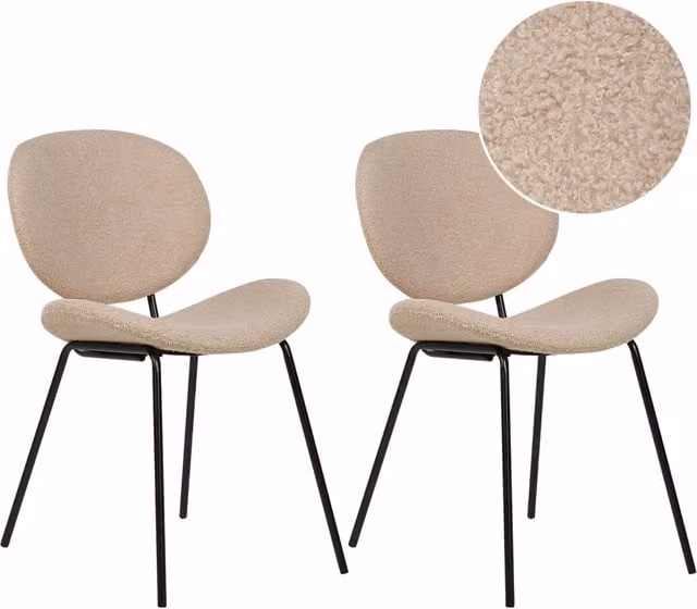 Set di 2 sedie Beliani in tessuto bouclé beige con gambe in metallo nero per sala da pranzo e cucina