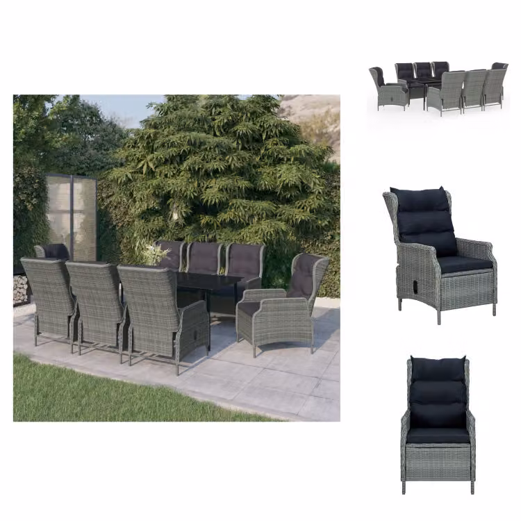 vidaXL set da pranzo da giardino 9 pezzi grigio chiaro - Set di mobili da giardino