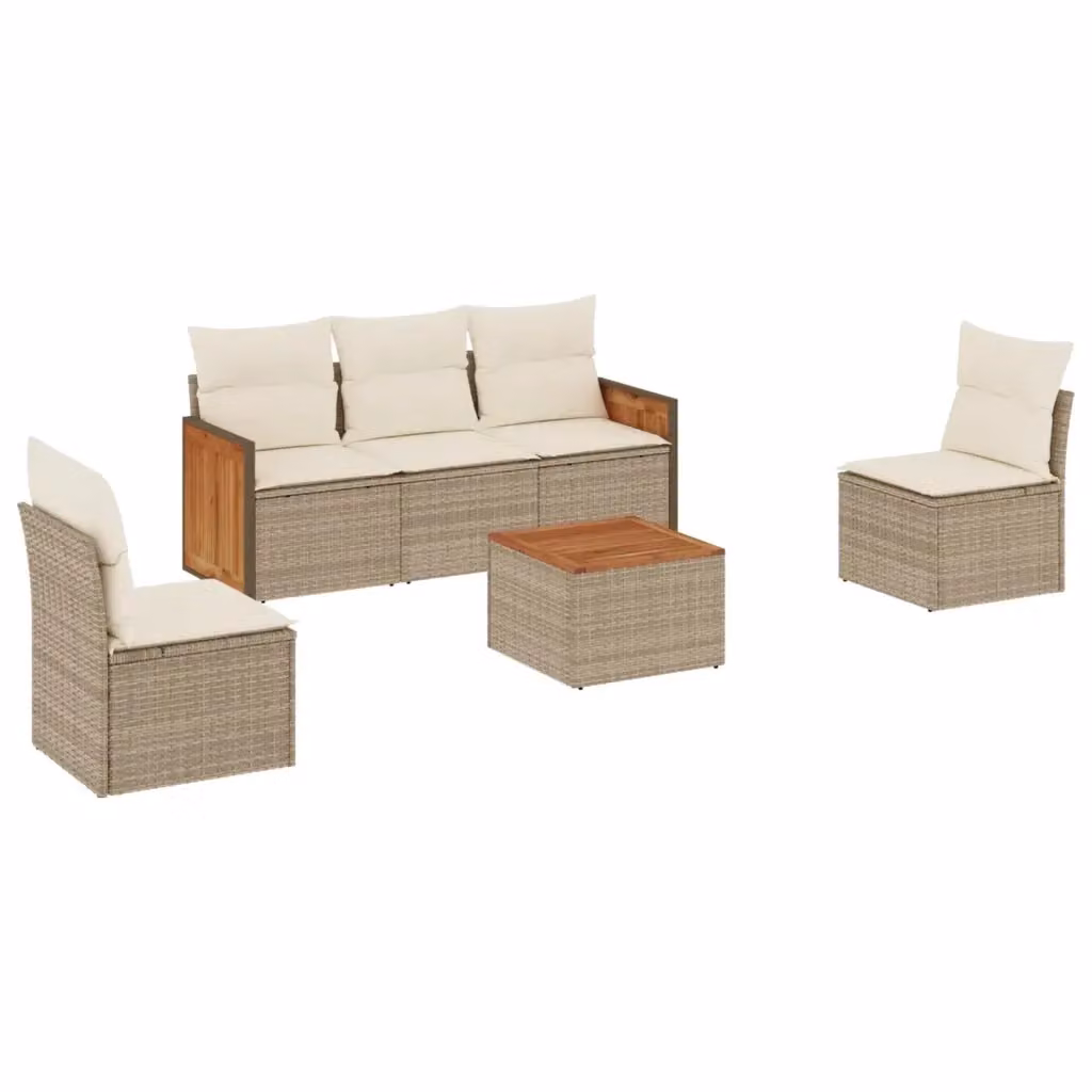 vidaXL Set Divano da Giardino 6 pz in Polyrattan Beige con Cuscini e Tavolino – 2