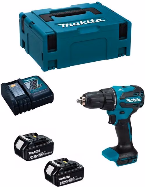 Trapano a percussione Makita DHP490RFJ LXT con 2 batterie da 3,0 Ah, caricabatterie DC18RC e sistema di contenimento MAKPAC 2