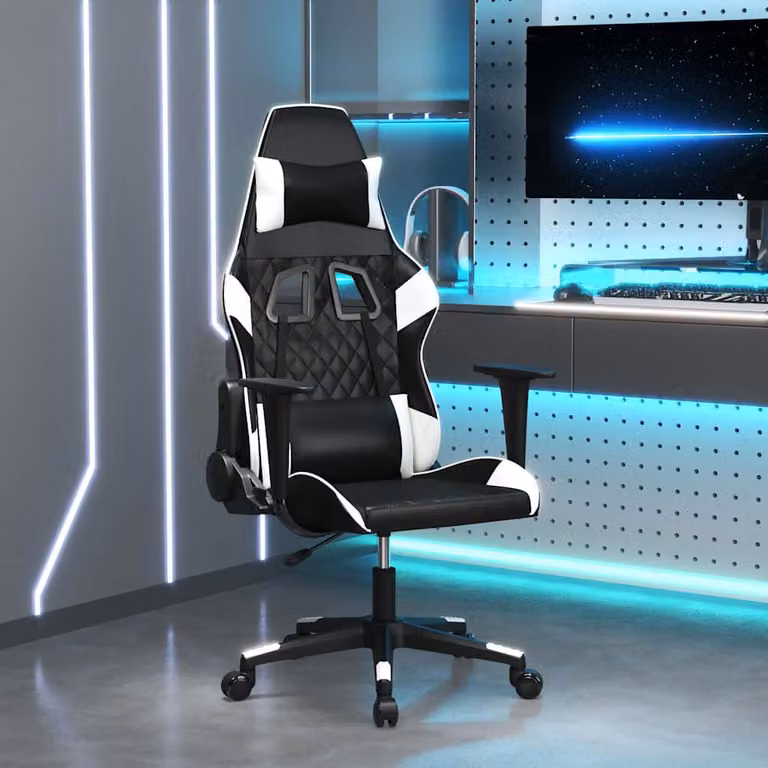 Sedia da Gaming vidaXL in Similpelle Nera e Bianca con Poggiatesta e Ruote