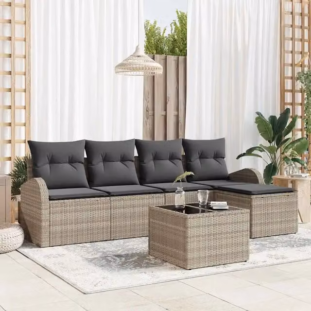 Set di divani 6 pz Grigio chiaro polyrattan 3354681