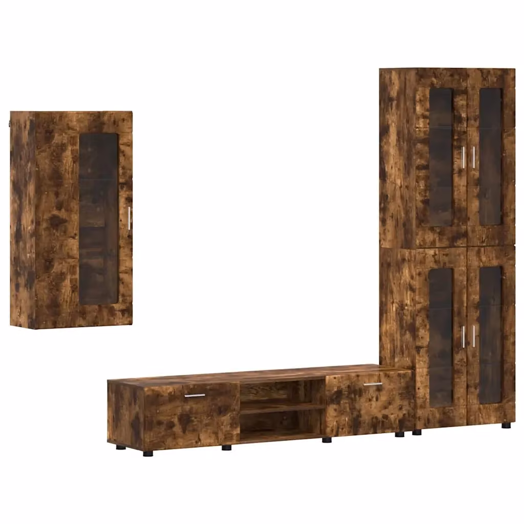 Set mobile TV FLORIN vidaXL 3 pezzi Rovere fumé in legno ingegnerizzato e MDF marrone – 2