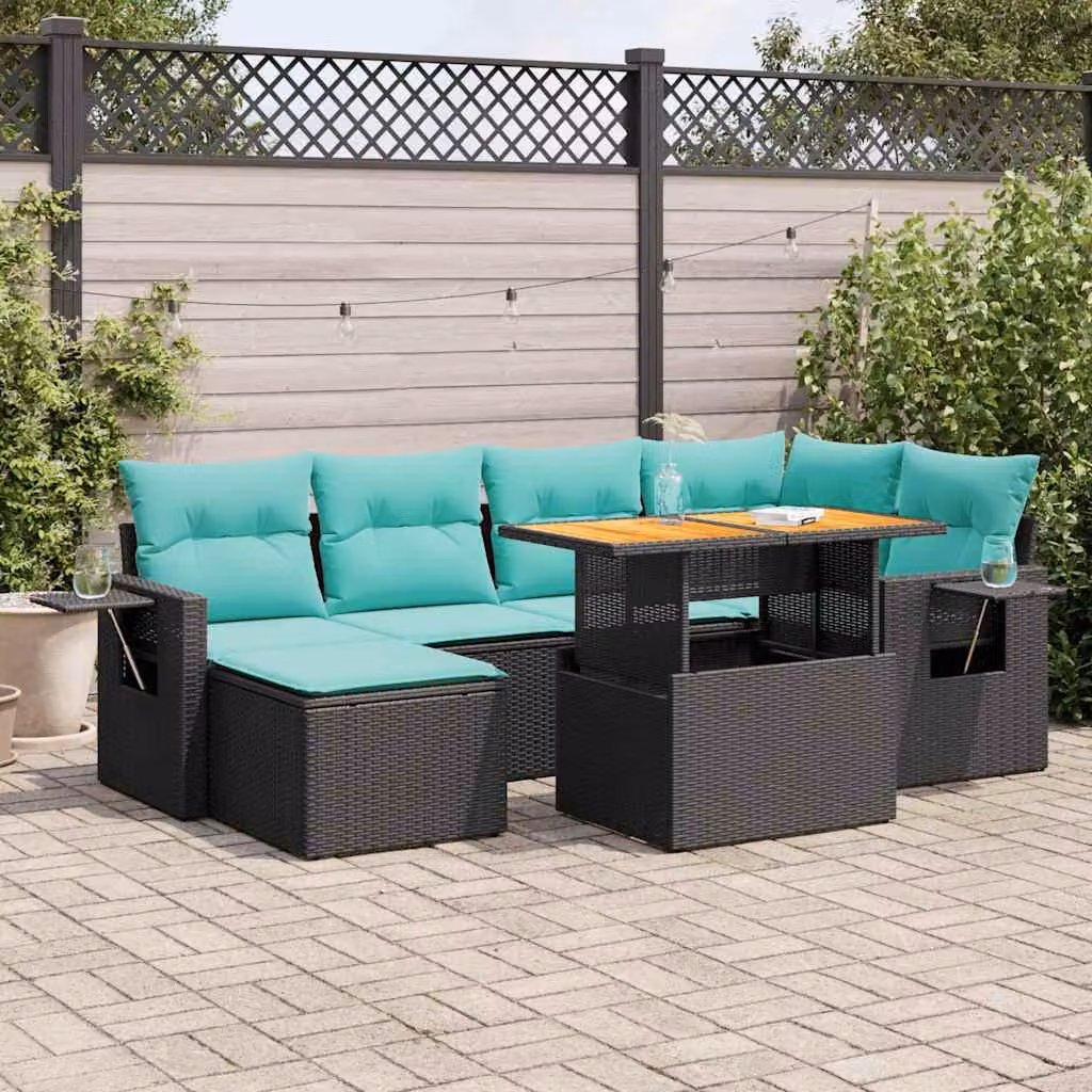 Maison Exclusive - Set da giardino 7 pezzi con cuscini in polyrattan nero