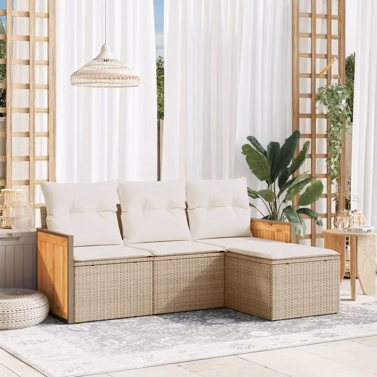 Maison Exclusive - Set Divano da Giardino 4 pz con Cuscini Beige in Polyrattan