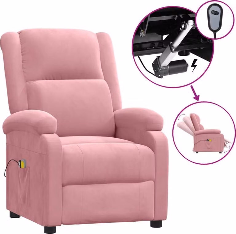 vidaXL Sedia da massaggio elettrica in velluto rosa