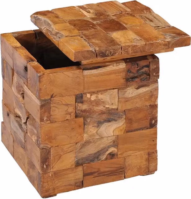 Sgabello con contenitore in legno di teak marrone vidaXL L/P/H: 45 x 40 x 45 cm