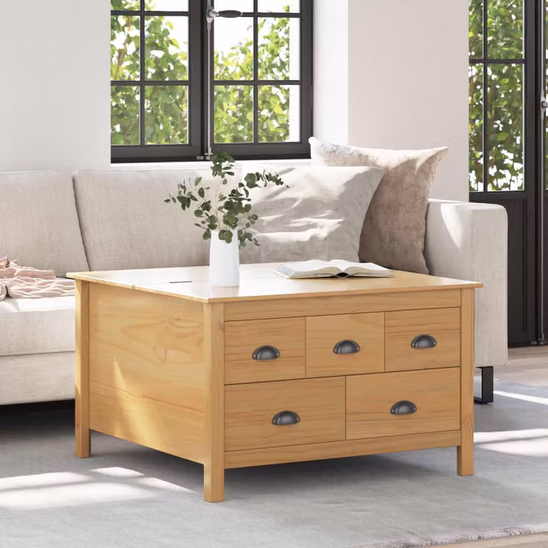 vidaXL Tavolino da salotto moderno in legno di pino marrone, L/P/H: 79,5 x 79,5 x 49 cm