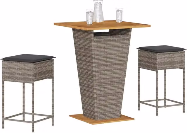 Set Bar da Giardino 3pz con Cuscini Grigio in Polyrattan 3261482