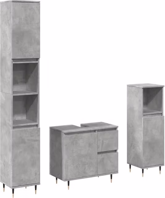 Set Mobili da Bagno | Armadio da bagno 3 pz Grigio Cemento in Legno Multistrato