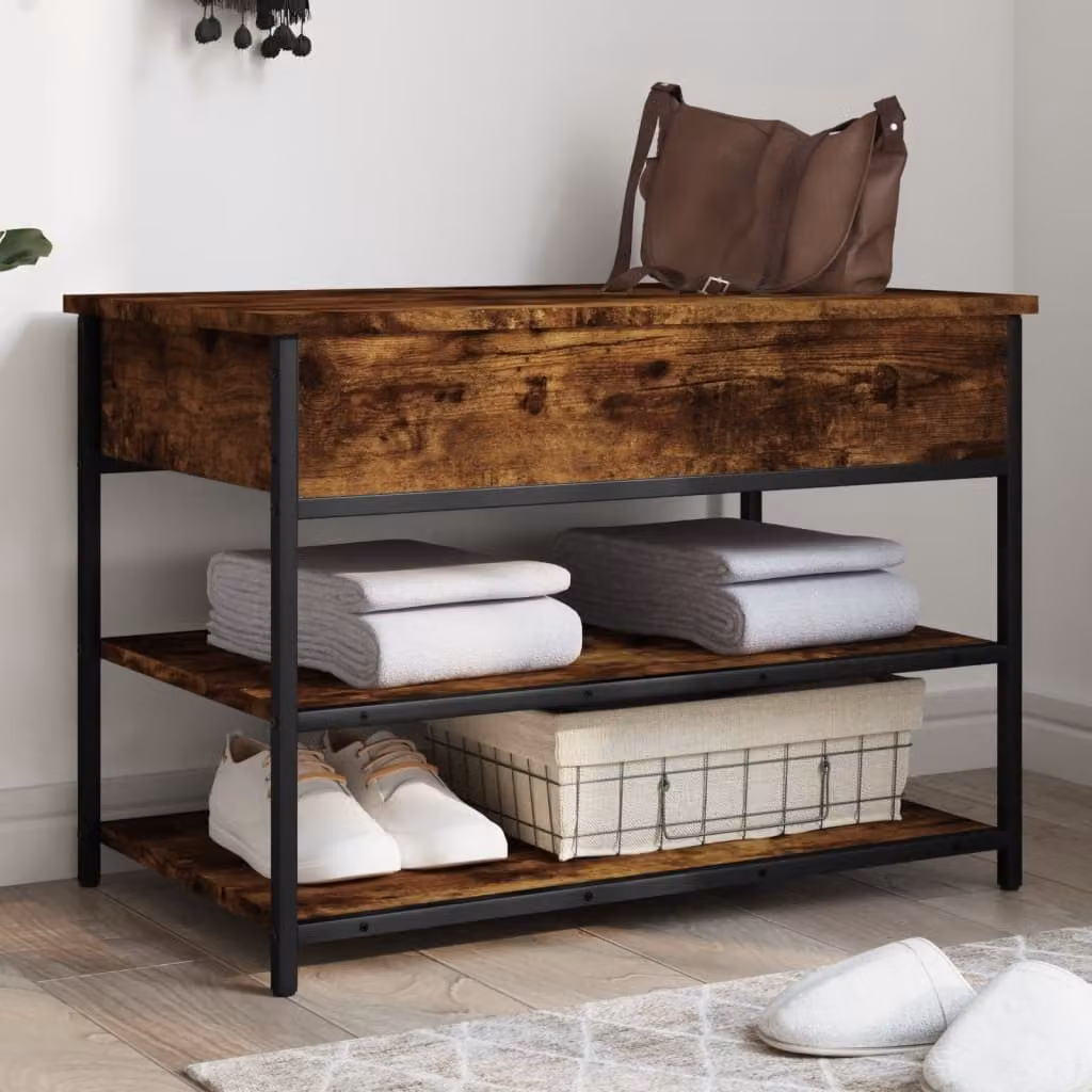 Panca porta scarpe vidaXL in legno Rovere Fumo, L 70 x P 42,5 x H 50 cm