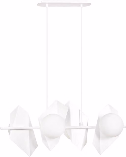 Lampadario 4 Luci Moderno Sharada Acciaio Bianco E Sfere Vetro Opalino