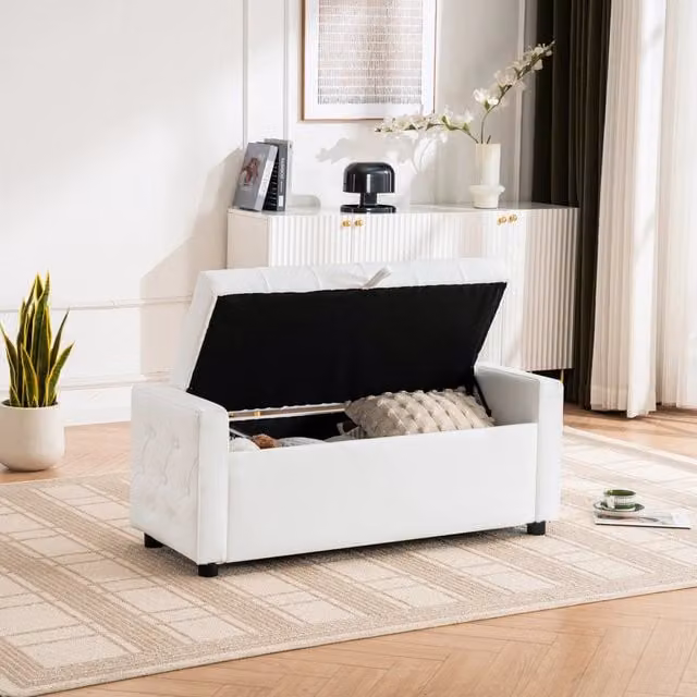 Pouf contenitore imbottito Minimal in ecopelle marrone L: 80 cm, P: 40 cm, H: 40 cm