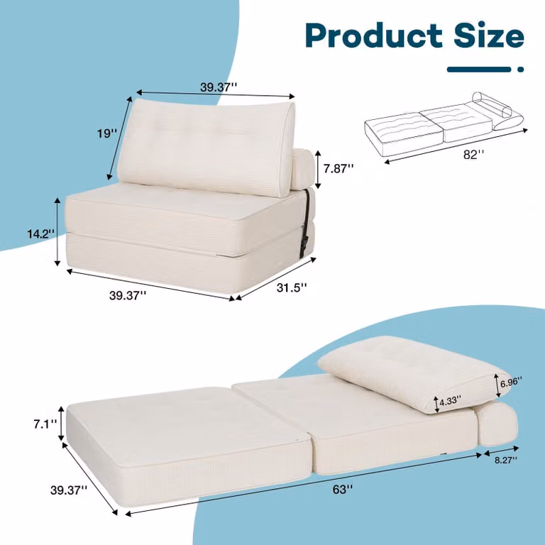 Poltrona multifunzione – Divano letto – Sedia pieghevole – Divano letto – Poltrona relax – Modello a una piazza