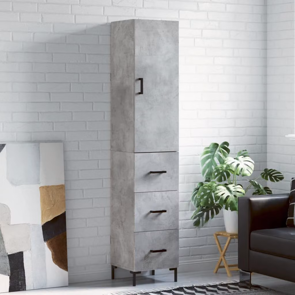 Credenza moderna vidaXL in legno e metallo, Grigio, L/P/H: 34,5 x 34 x 180 cm