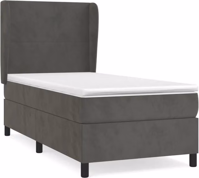 Letto singolo | Letto per adulti | Giroletto a Molle con Materasso Grigio Scuro 90x200 cm Velluto
