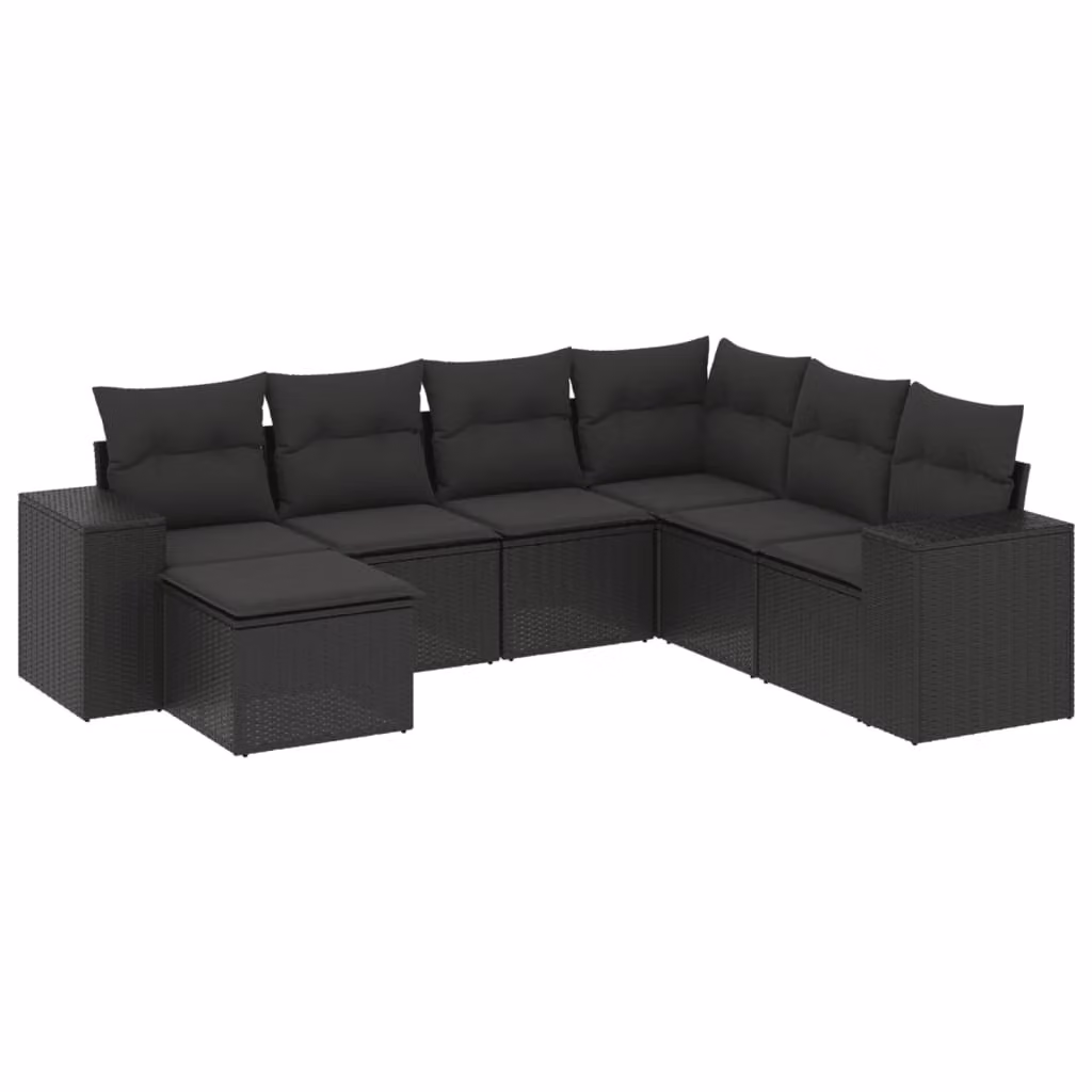 Set Divani da Giardino con Cuscini 7pz Nero Polyrattan