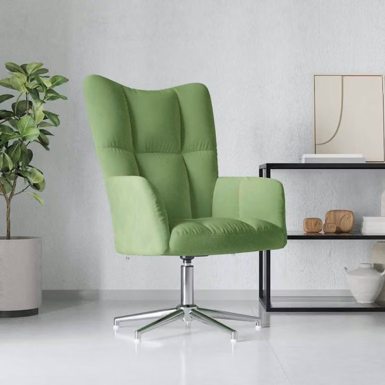 Sedia Relax vidaXL in Velluto Verde Chiaro con Braccioli e Base Girevole a 360 Gradi