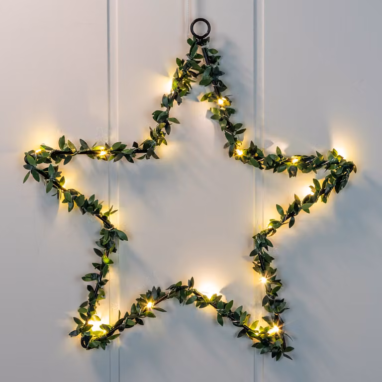 Stella LED da finestra 30 cm - con decorazioni in bosso - illuminazione natalizia a batteria