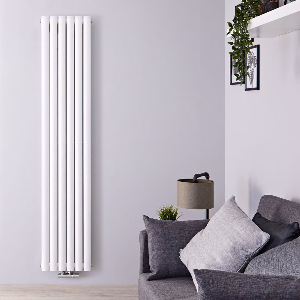 Radiatore Verticale Doppio Design Bianco Attacchi Centrali 1780x354mm 925W - Alta Resa - Revive Caldae