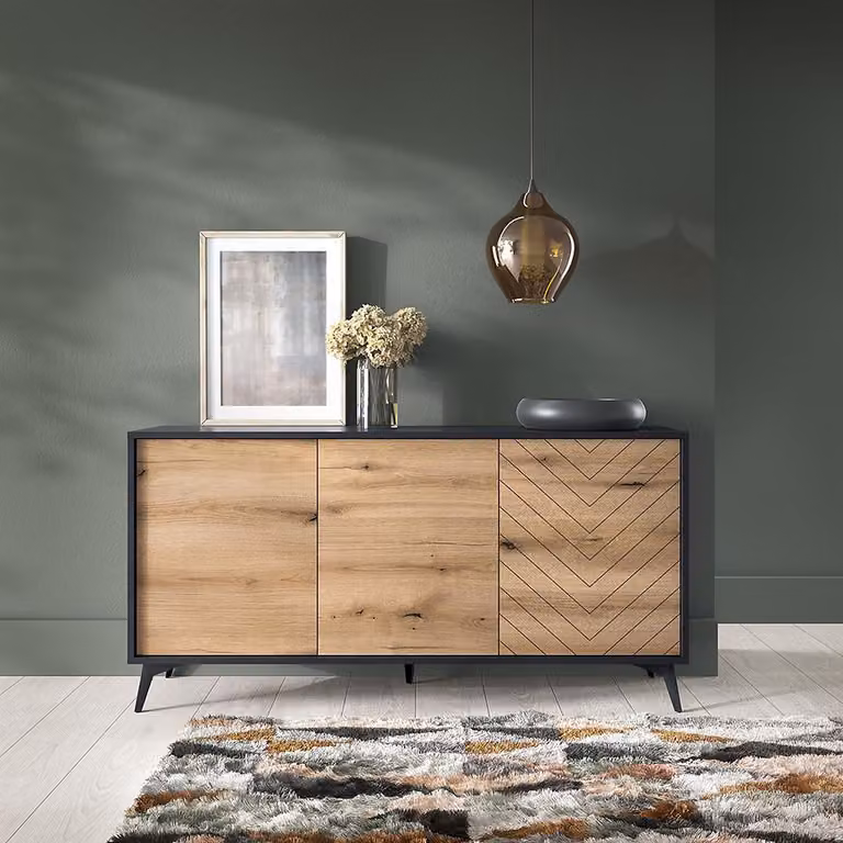 Cassettiera a tripla anta NAMIRO - nero / rovere evoke