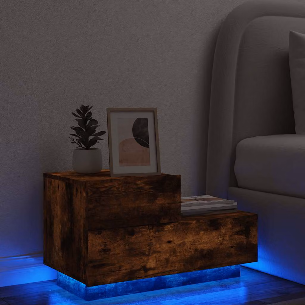 Comodino moderno vidaXL con luci LED in rovere fumo, L: 70 cm, P: 36 cm, H: 40,5 cm