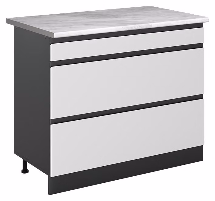 Mobiletto base per cucina Vicco R-Line Bianco/Antracite 100 cm piano di lavoro Marmo, Model 71569