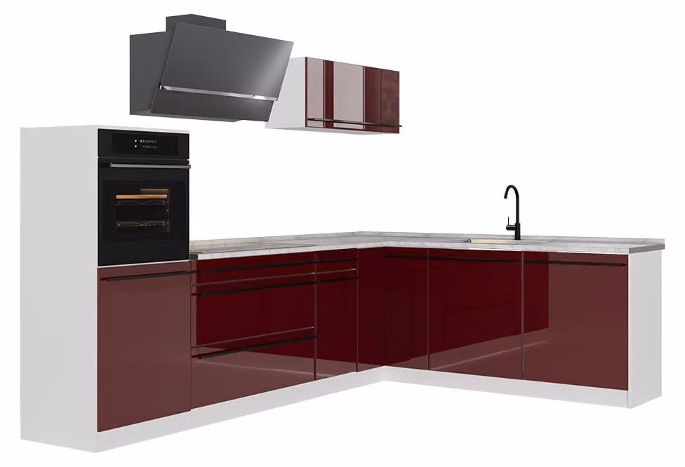 Cucina angolare completa Vicco R-Line Rosso lucido/Bianco 287 x cm senza piano di lavoro, Model 66768