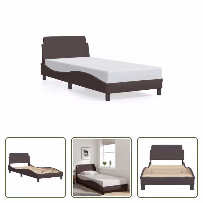 The Living Store Struttura letto con testiera in tessuto marrone scuro 80x200 cm
