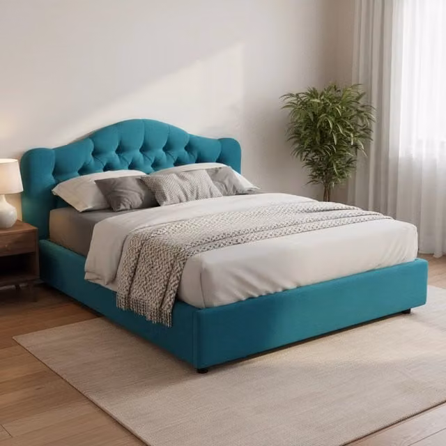Letto Matrimoniale Alfer DMORA con Contenitore a Alzata, Colore Azzurro, L/P: 160 x 200 cm