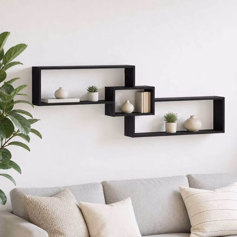 Scaffale da parete moderno vidaXL in legno nero e marrone L: 158 cm, P: 53 cm, H: 17 cm