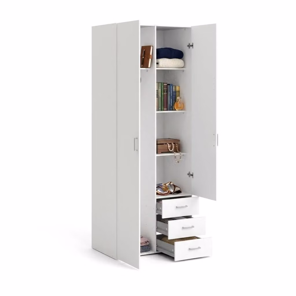 DMORA Armadio Multiuso Apollina con 2 Ante e Cassetti Interni, Bianco Opaco, L: 49.5 cm, H: 200.4 cm – 2