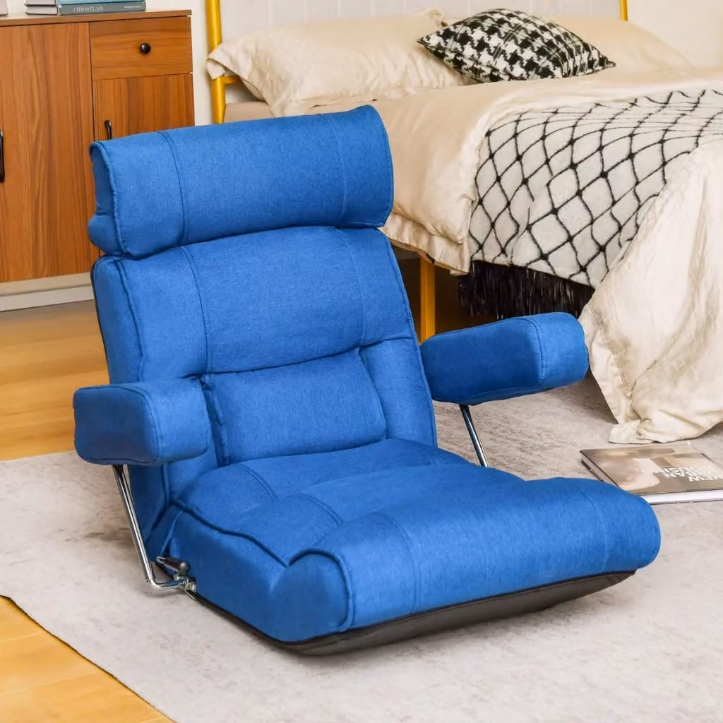 Divano da terra pieghevole Design Mania con schienale regolabile in 6 posizioni, sedia ergonomica blu per soggiorno e ufficio in casa – 2