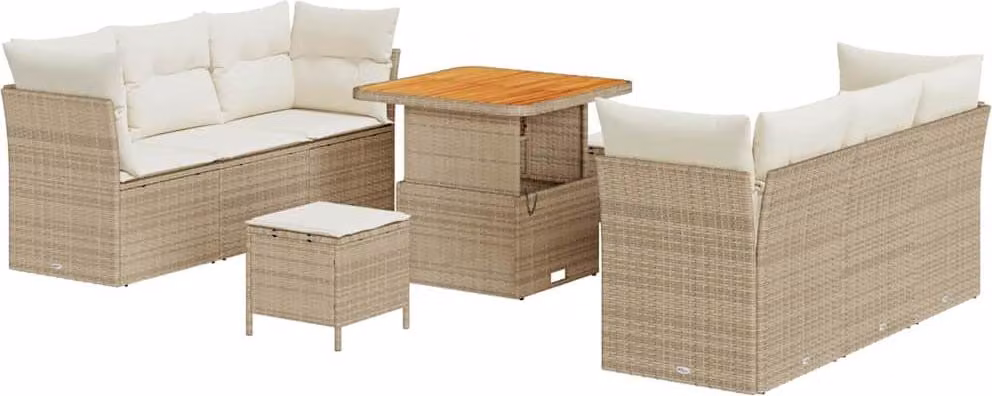 Set Divano da Giardino con cuscino 9 pcs Beige polyrattan