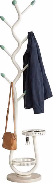 Appendiabiti Moderno Avilia Home in Metallo Bianco con 2 Vassoi Circolari e Ganci Distribuiti - H 166,5 cm, L 29,2 cm
