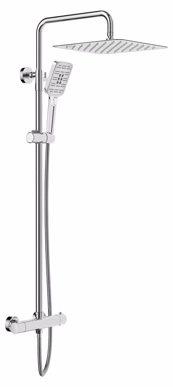 Sistema doccia con termostato, cromato, doccia a pioggia di 30 x 30 cm, con 3 tipi di getto