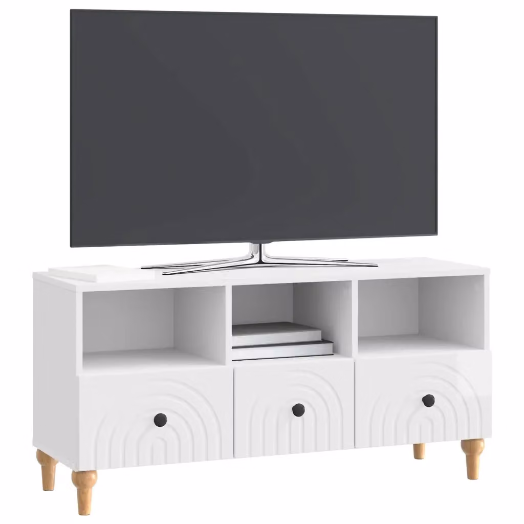 Mobile TV-Credenza Moderno Bianco Lucido in Legno MDF L: 102 cm, P: 34,5 cm, H: 50 cm – 2
