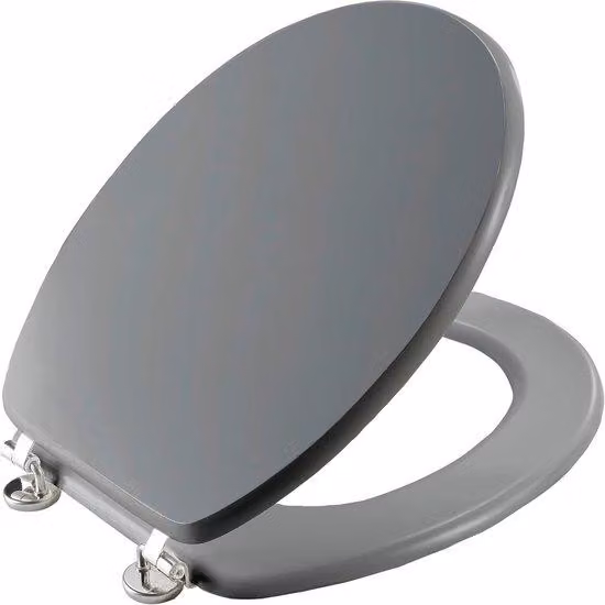 Sedile WC in MDF grigio opaco, cerniere in metallo, confortevole